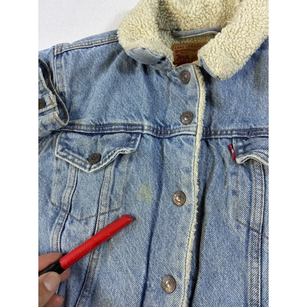 Vintage‎ Levis Sherpa Lined Denim Trucker Jacket Light Wash Blue Womens Size M